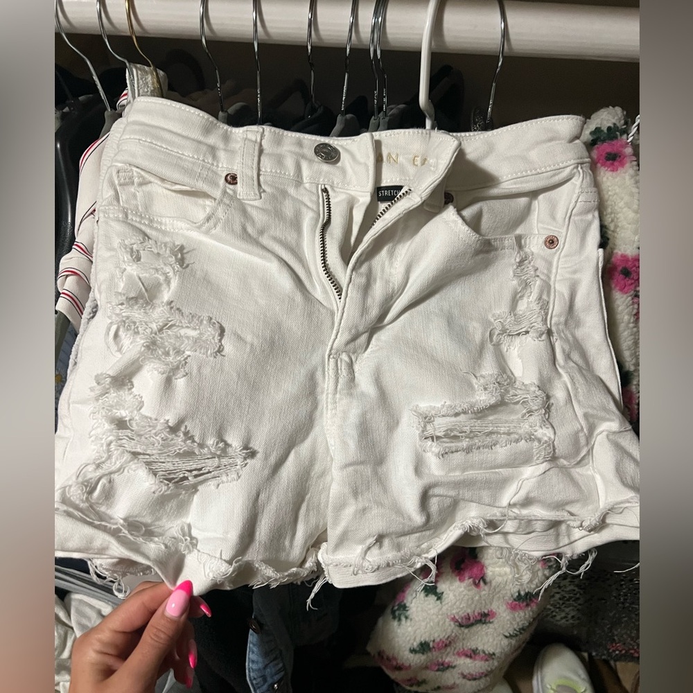 American Eagle White Ripped Mom Shorts